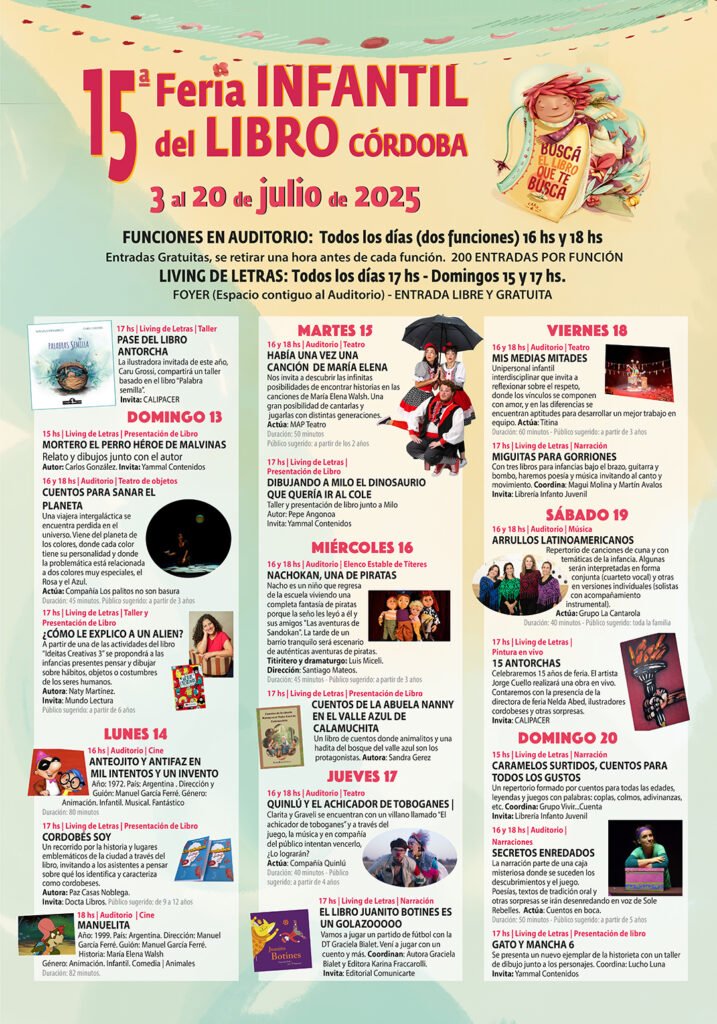 Feria Infantil del Libro Córdoba 2025: un viaje de emociones y magia desde el 3 al 18 de julio (Gentileza Feria Infantil del Niño).