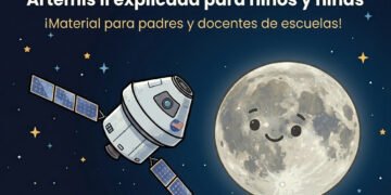 Artemis II explicada para niños (Imagen generada con Gemini).